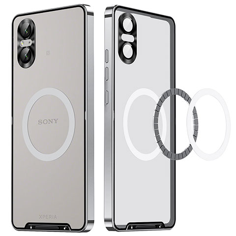 Carcasa Bumper Lujo Marco de Metal y Plastico Funda con Mag-Safe Magnetic LK2 para Sony Xperia 5 V Plata