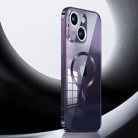 Carcasa Bumper Lujo Marco de Metal y Plastico Funda con Mag-Safe Magnetic LK3 para Apple iPhone 13 Morado