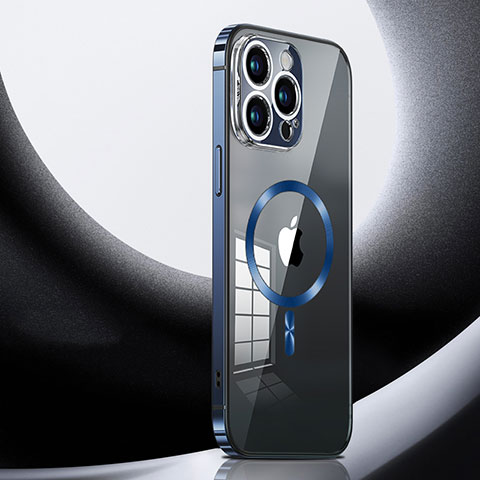 Carcasa Bumper Lujo Marco de Metal y Plastico Funda con Mag-Safe Magnetic LK3 para Apple iPhone 13 Pro Azul