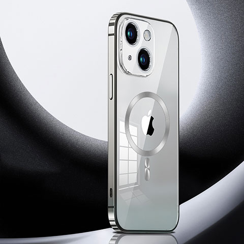 Carcasa Bumper Lujo Marco de Metal y Plastico Funda con Mag-Safe Magnetic LK3 para Apple iPhone 15 Plata