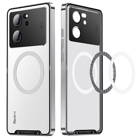 Carcasa Bumper Lujo Marco de Metal y Plastico Funda con Mag-Safe Magnetic LK3 para Xiaomi Mi 13T 5G Plata