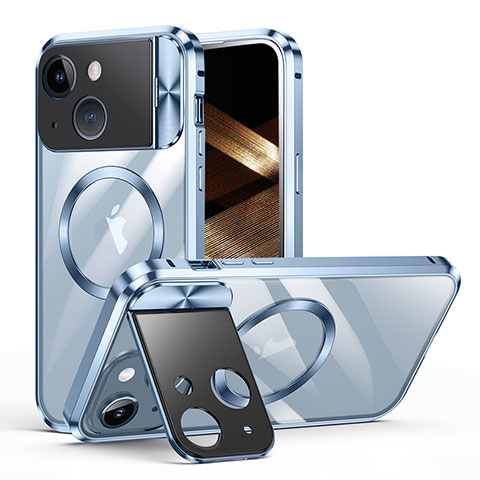 Carcasa Bumper Lujo Marco de Metal y Plastico Funda con Mag-Safe Magnetic LK4 para Apple iPhone 13 Azul