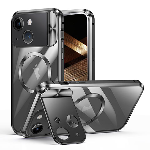 Carcasa Bumper Lujo Marco de Metal y Plastico Funda con Mag-Safe Magnetic LK4 para Apple iPhone 14 Negro