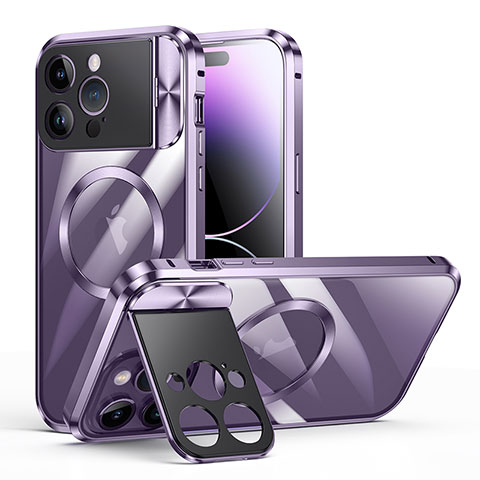 Carcasa Bumper Lujo Marco de Metal y Plastico Funda con Mag-Safe Magnetic LK4 para Apple iPhone 16 Pro Max Morado