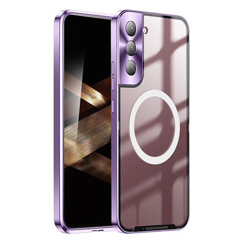 Carcasa Bumper Lujo Marco de Metal y Plastico Funda con Mag-Safe Magnetic P01 para Samsung Galaxy S24 Plus 5G Morado