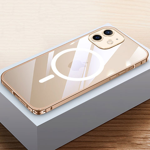 Carcasa Bumper Lujo Marco de Metal y Plastico Funda con Mag-Safe Magnetic QC4 para Apple iPhone 12 Oro