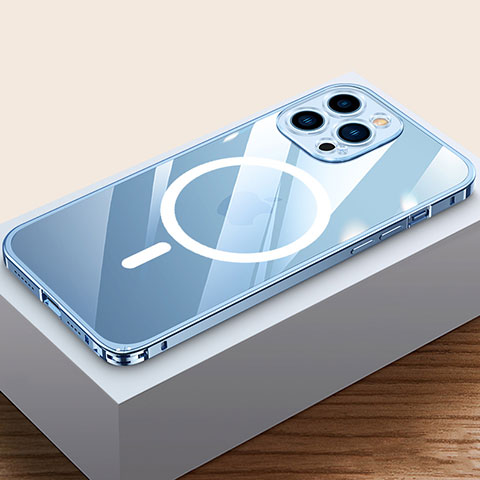 Carcasa Bumper Lujo Marco de Metal y Plastico Funda con Mag-Safe Magnetic QC4 para Apple iPhone 16 Pro Azul