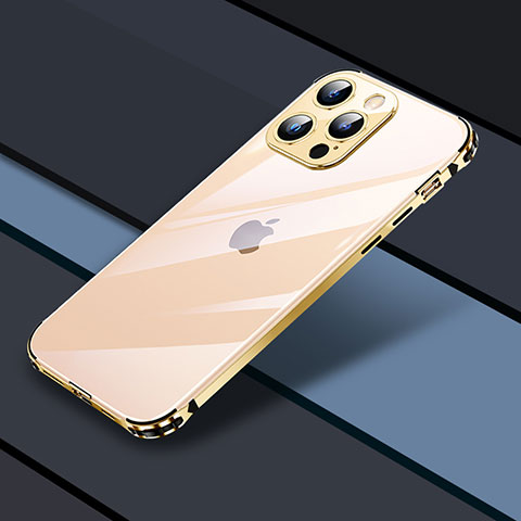 Carcasa Bumper Lujo Marco de Metal y Plastico Funda JL4 para Apple iPhone 14 Pro Oro