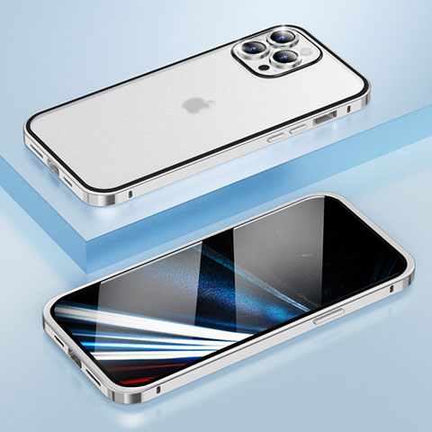 Carcasa Bumper Lujo Marco de Metal y Plastico Funda LF4 para Apple iPhone 14 Pro Max Plata