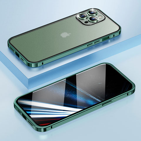 Carcasa Bumper Lujo Marco de Metal y Plastico Funda LF4 para Apple iPhone 14 Pro Max Verde