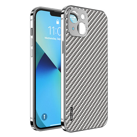 Carcasa Bumper Lujo Marco de Metal y Plastico Funda LF6 para Apple iPhone 13 Plata