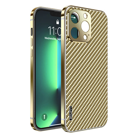 Carcasa Bumper Lujo Marco de Metal y Plastico Funda LF6 para Apple iPhone 13 Pro Max Oro