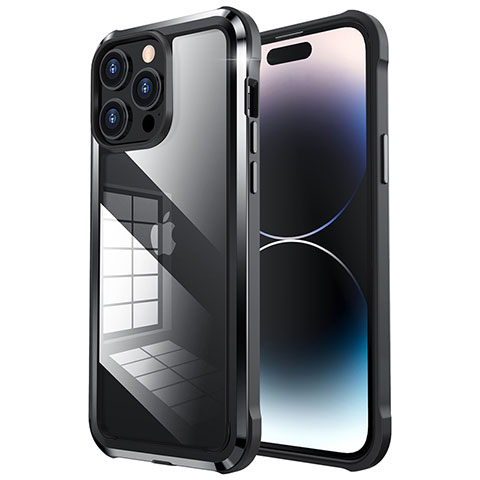 Carcasa Bumper Lujo Marco de Metal y Plastico Funda LF6 para Apple iPhone 14 Pro Max Negro