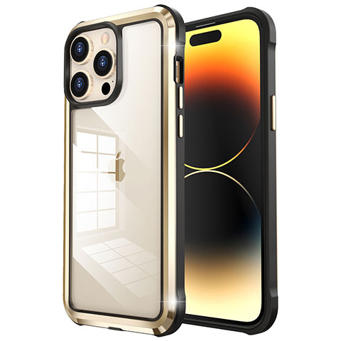 Carcasa Bumper Lujo Marco de Metal y Plastico Funda LF6 para Apple iPhone 14 Pro Max Oro