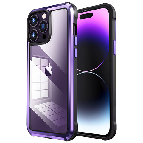 Carcasa Bumper Lujo Marco de Metal y Plastico Funda LF6 para Apple iPhone 14 Pro Morado