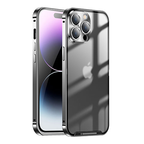 Carcasa Bumper Lujo Marco de Metal y Plastico Funda LO1 para Apple iPhone 15 Pro Max Negro