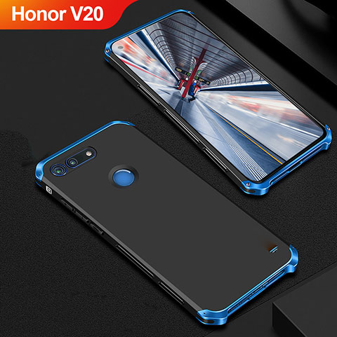 Carcasa Bumper Lujo Marco de Metal y Plastico Funda M01 para Huawei Honor View 20 Azul y Negro