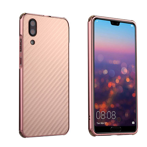 Carcasa Bumper Lujo Marco de Metal y Plastico Funda M01 para Huawei P20 Oro Rosa