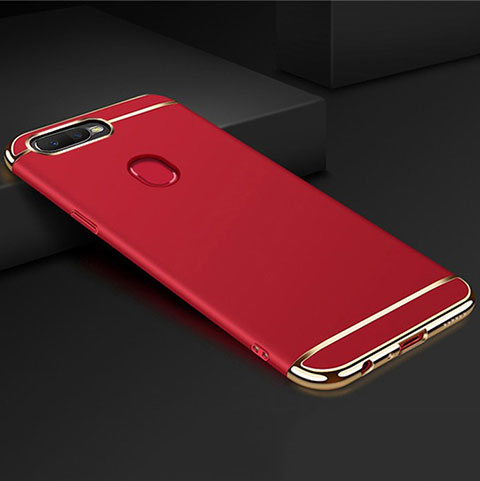 Carcasa Bumper Lujo Marco de Metal y Plastico Funda M01 para Oppo A7 Rojo