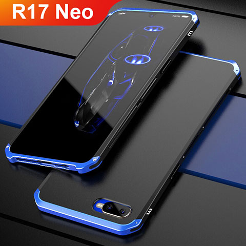 Carcasa Bumper Lujo Marco de Metal y Plastico Funda M01 para Oppo R17 Neo Azul y Negro