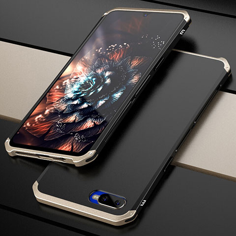 Carcasa Bumper Lujo Marco de Metal y Plastico Funda M01 para Oppo R17 Neo Oro y Negro