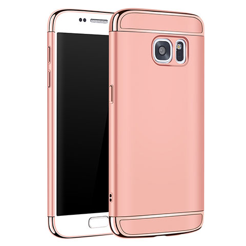 Carcasa Bumper Lujo Marco de Metal y Plastico Funda M01 para Samsung Galaxy S7 G930F G930FD Oro Rosa