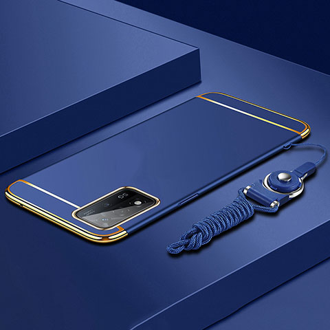 Carcasa Bumper Lujo Marco de Metal y Plastico Funda P01 para Oppo A93s 5G Azul