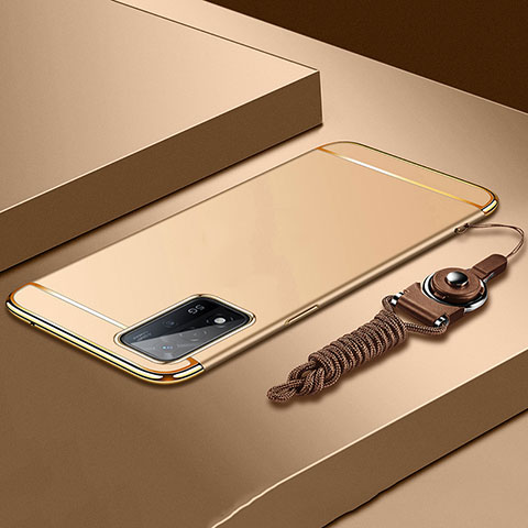 Carcasa Bumper Lujo Marco de Metal y Plastico Funda P01 para Oppo A93s 5G Oro