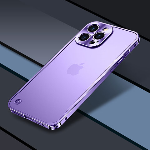 Carcasa Bumper Lujo Marco de Metal y Plastico Funda QC1 para Apple iPhone 16 Pro Max Morado