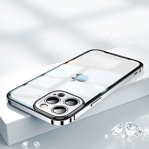 Carcasa Bumper Lujo Marco de Metal y Plastico Funda QC2 para Apple iPhone 14 Pro Plata