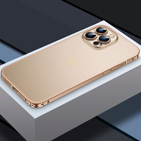 Carcasa Bumper Lujo Marco de Metal y Plastico Funda QC3 para Apple iPhone 14 Pro Max Oro