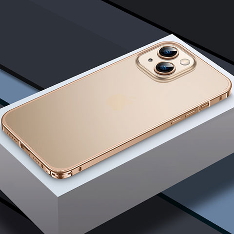 Carcasa Bumper Lujo Marco de Metal y Plastico Funda QC3 para Apple iPhone 15 Plus Oro