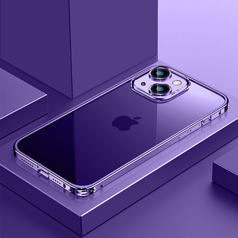 Carcasa Bumper Lujo Marco de Metal y Plastico Funda QC4 para Apple iPhone 15 Morado