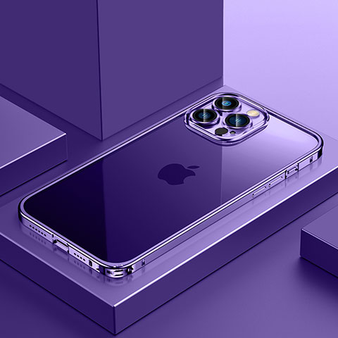 Carcasa Bumper Lujo Marco de Metal y Plastico Funda QC4 para Apple iPhone 16 Pro Morado