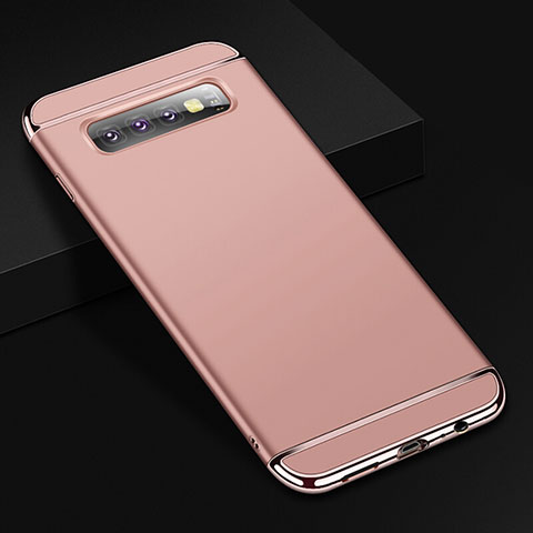 Carcasa Bumper Lujo Marco de Metal y Plastico Funda T01 para Samsung Galaxy S10 5G Oro Rosa