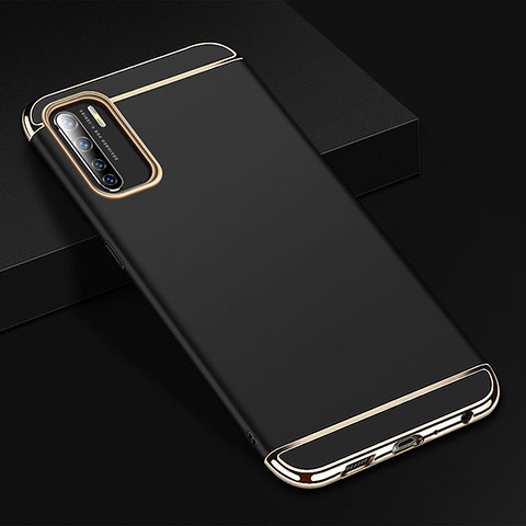 Carcasa Bumper Lujo Marco de Metal y Plastico Funda T02 para Oppo F15 Negro