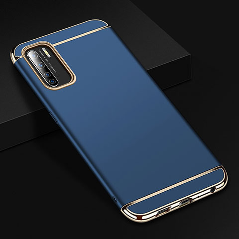 Carcasa Bumper Lujo Marco de Metal y Plastico Funda T02 para Oppo Reno3 Azul