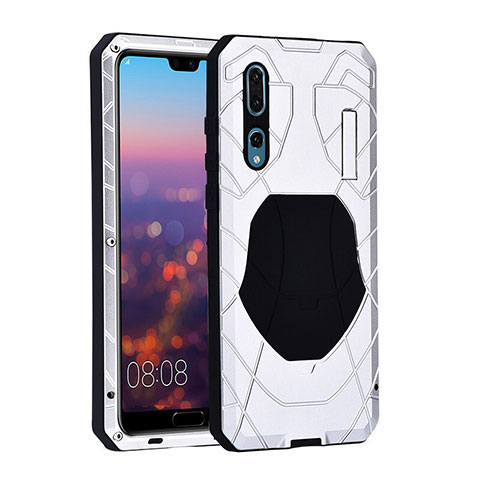 Carcasa Bumper Lujo Marco de Metal y Silicona Funda K01 para Huawei P20 Pro Blanco