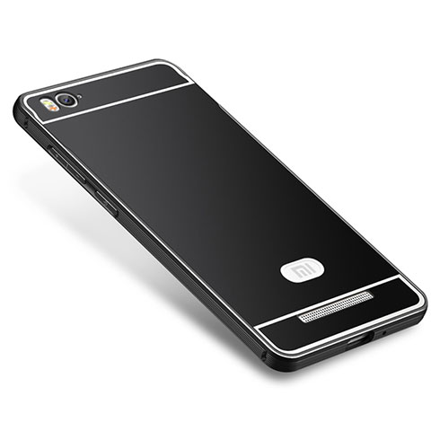 Carcasa Bumper Lujo Marco de Metal y Silicona Funda M01 para Xiaomi Mi 4i Negro