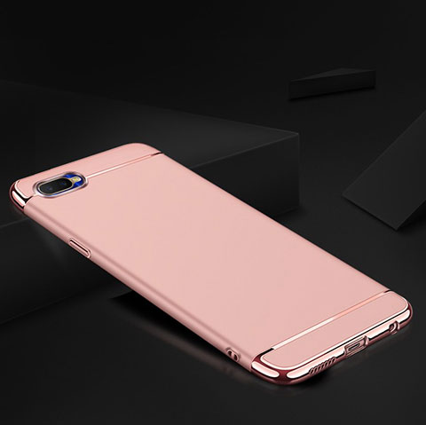 Carcasa Bumper Lujo Marco de Metal y Silicona Funda M02 para Oppo R15X Oro Rosa