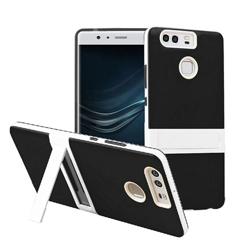 Carcasa Bumper Silicona Mate con Soporte para Huawei P9 Plus Negro