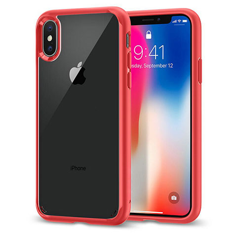 Carcasa Bumper Silicona Transparente Espejo 360 Grados para Apple iPhone X Rojo