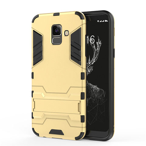 Carcasa Bumper Silicona y Plastico Mate con Soporte para Samsung Galaxy A6 (2018) Oro