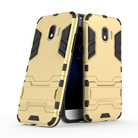 Carcasa Bumper Silicona y Plastico Mate con Soporte para Samsung Galaxy Grand Prime Pro (2018) Oro