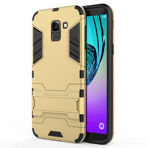 Carcasa Bumper Silicona y Plastico Mate con Soporte para Samsung Galaxy On6 (2018) J600F J600G Oro