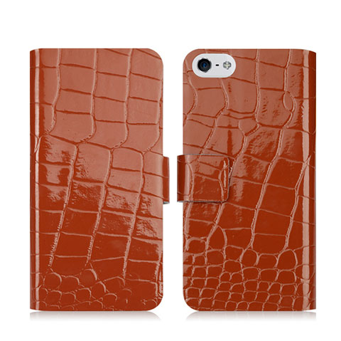 Carcasa de Cuero Cartera con Soporte Cocodrilo para Apple iPhone 5S Marron