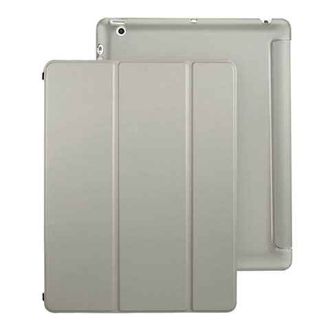 Carcasa de Cuero Cartera con Soporte para Apple iPad 3 Gris