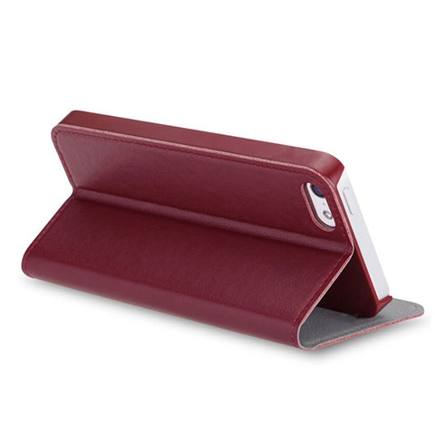 Carcasa de Cuero Cartera con Soporte para Apple iPhone 5S Marron