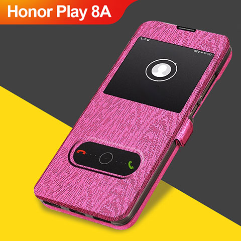 Carcasa de Cuero Cartera con Soporte para Huawei Honor Play 8A Rosa Roja