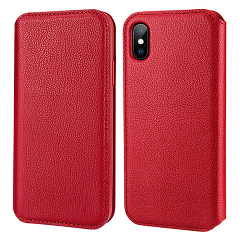 Carcasa de Cuero Cartera para Apple iPhone Xs Rojo